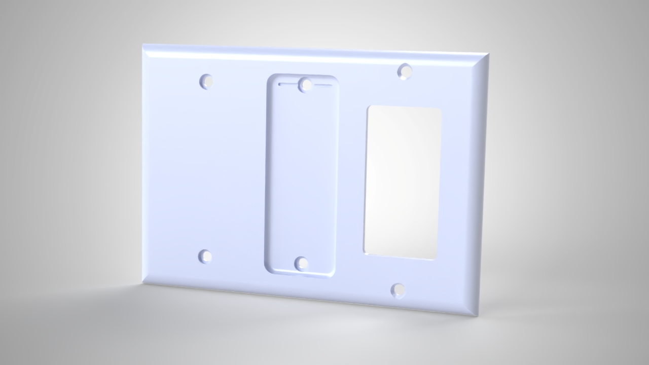 Triple Gang Philips Hue Remote Holder, Blank + Hue Holder + Decora render, Version 1